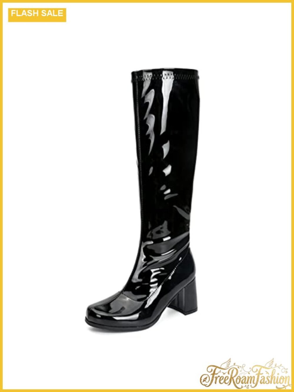 Chunky Heel Knee High Boots Square Toe Zipper Gogo Boots